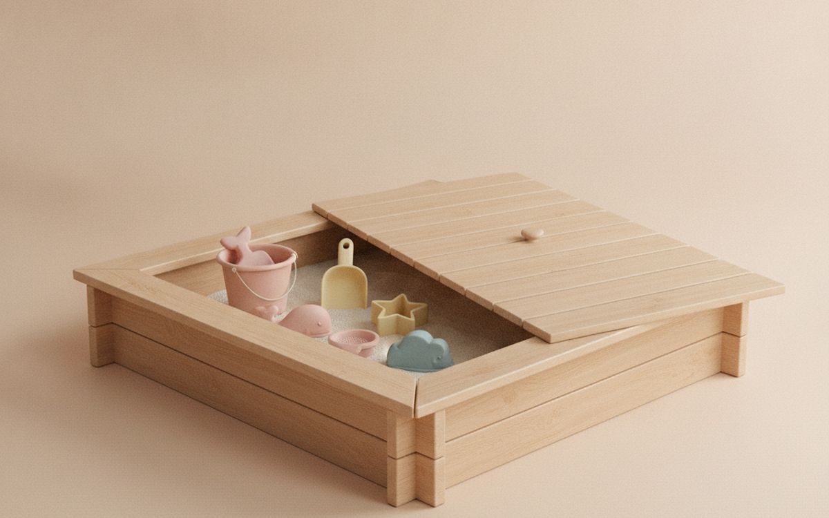 A sandpit with a cover