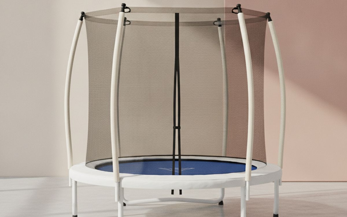 A small trampoline with a net
