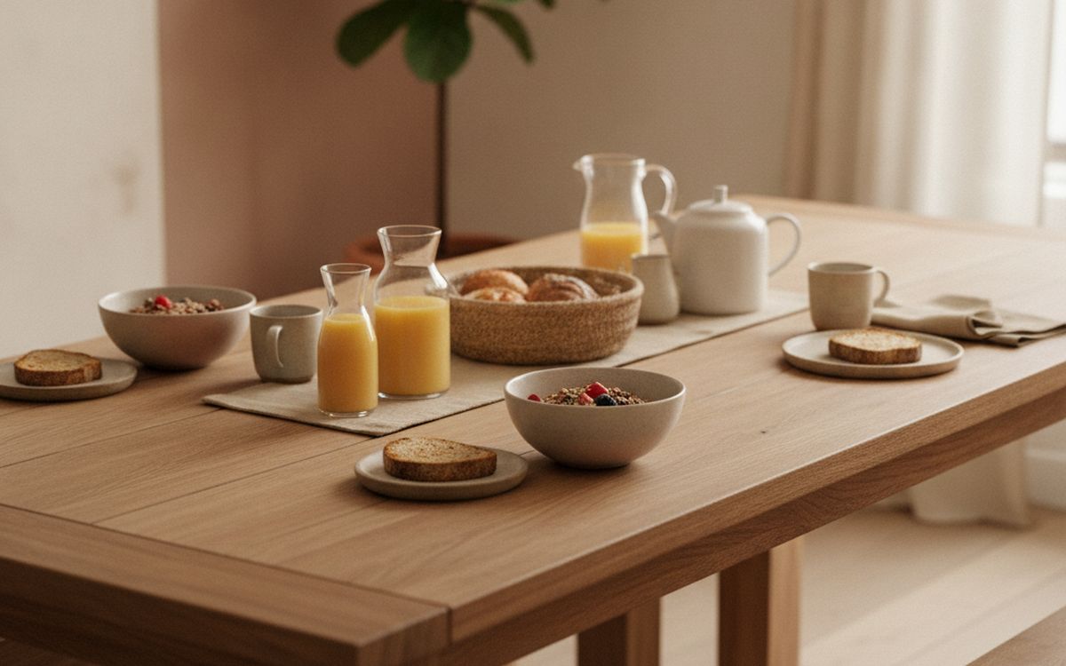 A solid-wood dining table