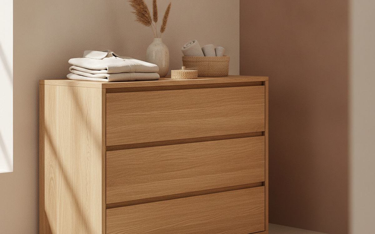 A hardwood chest of drawers