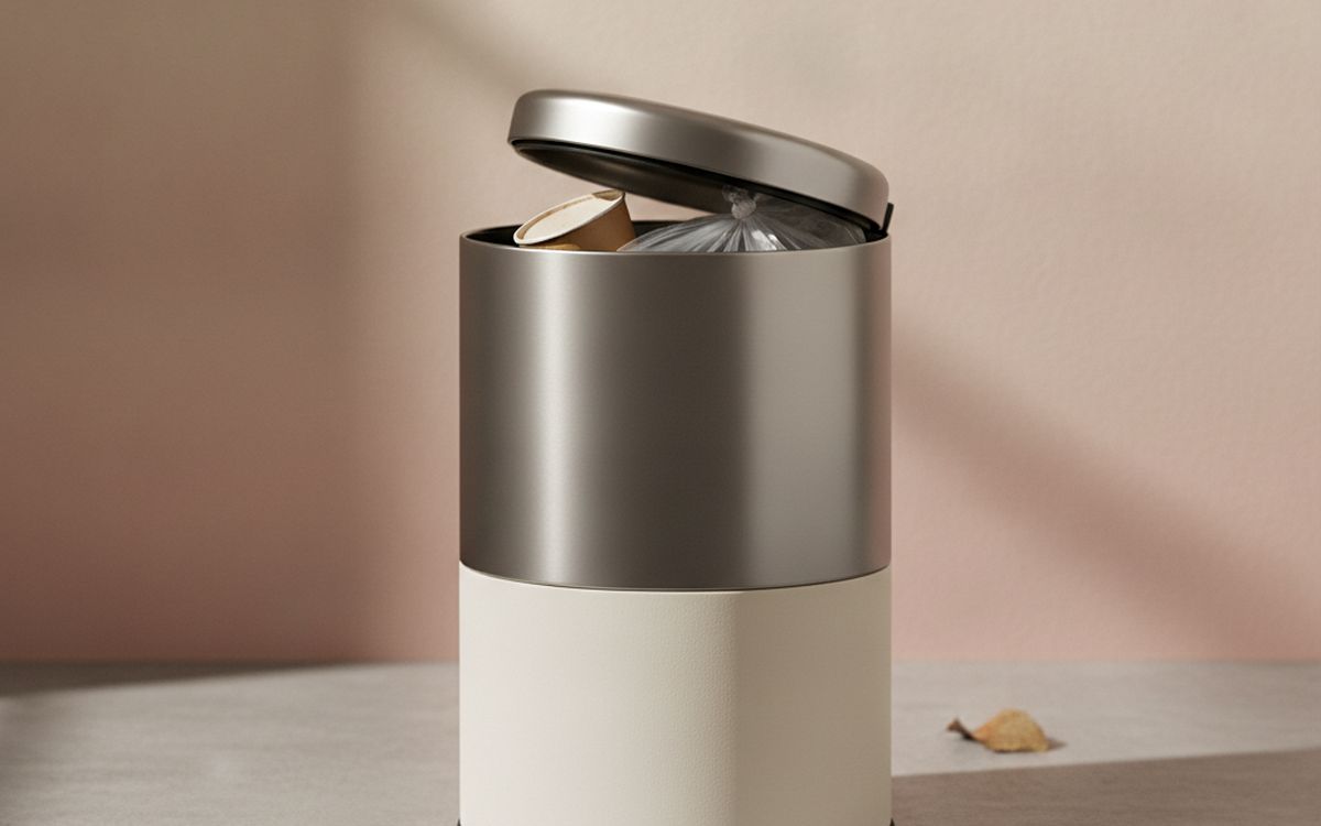 A lidded rubbish container