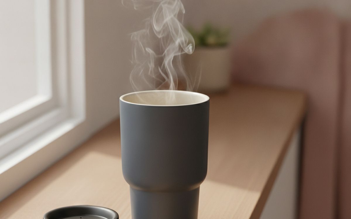 Insulated ceramic-lined travel mug