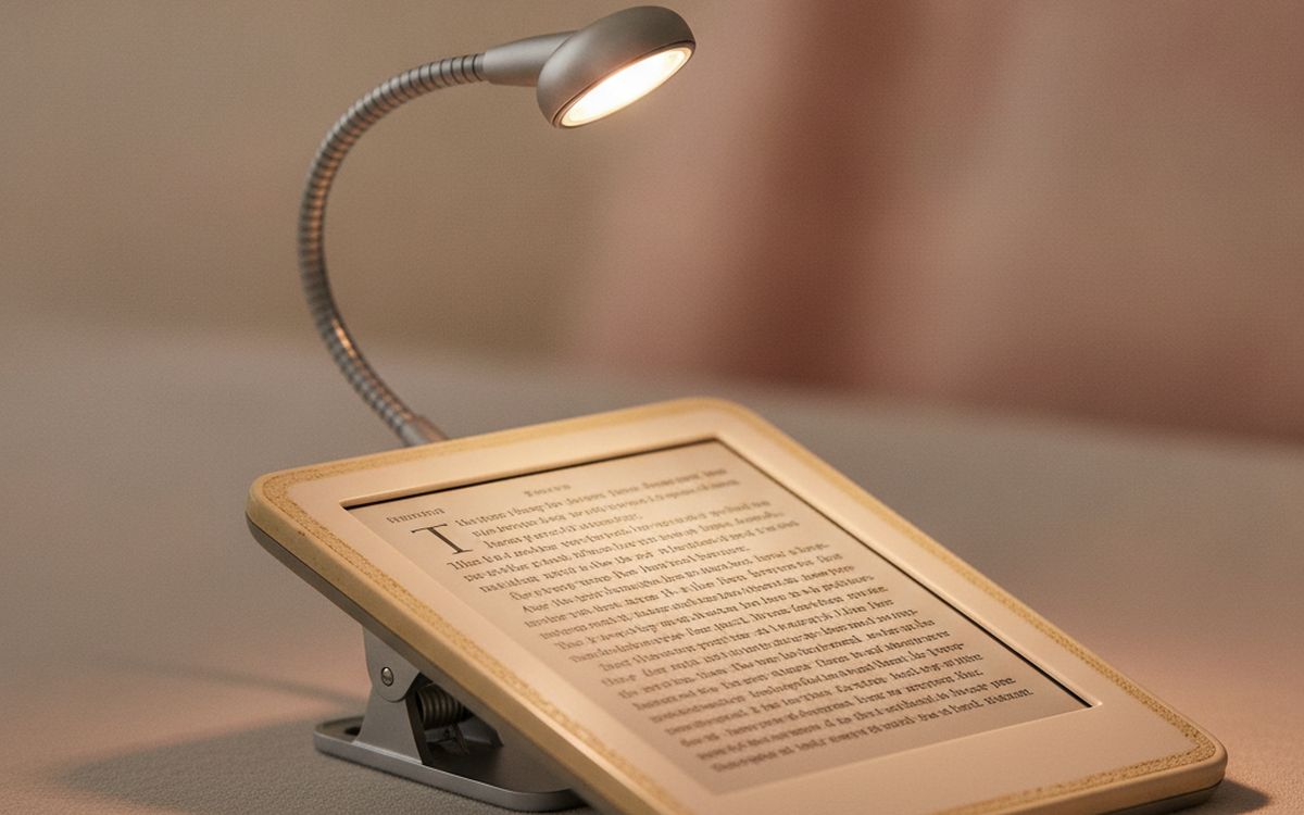 Eine Clip-On- oder Nacken-Leselampe für ältere, nicht beleuchtete Reader