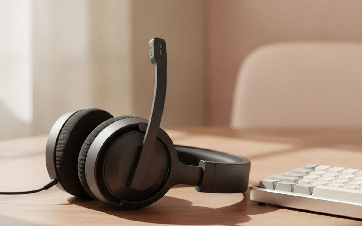 Ein geschlossenes Headset oder Kopfhörer mit Mikrofon