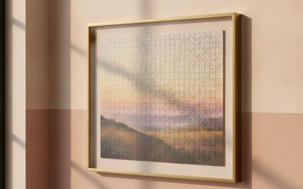 Ein Puzzle-Kleber- und Rahmen-Set