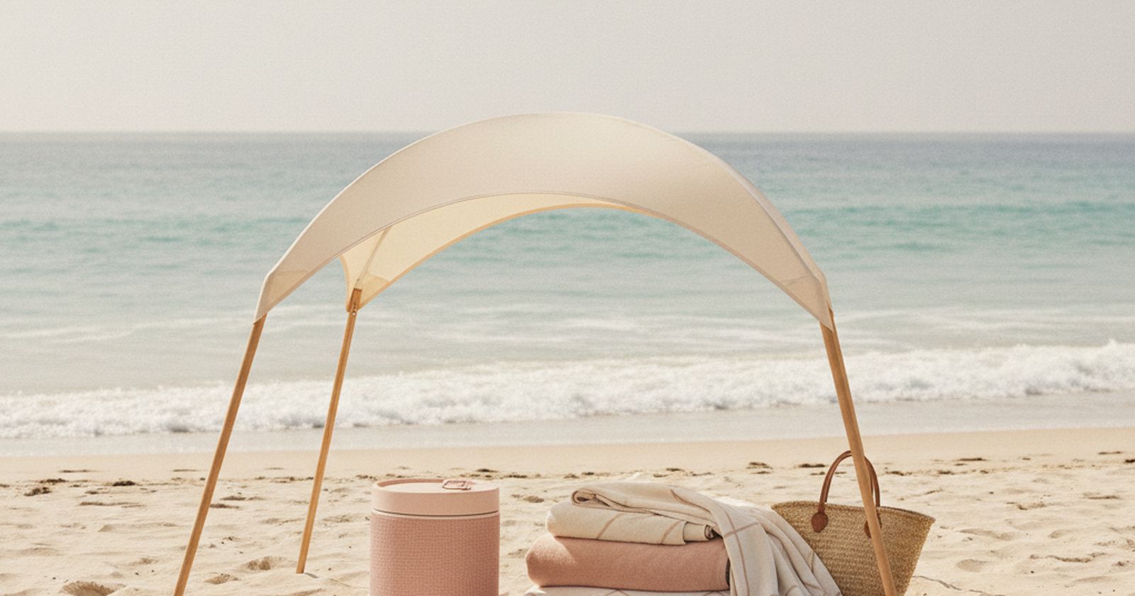 Un kit para el día de playa que controla la arena, el sol y el viento