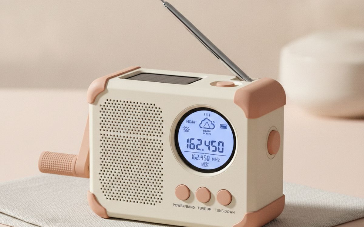 A hand-crank weather radio