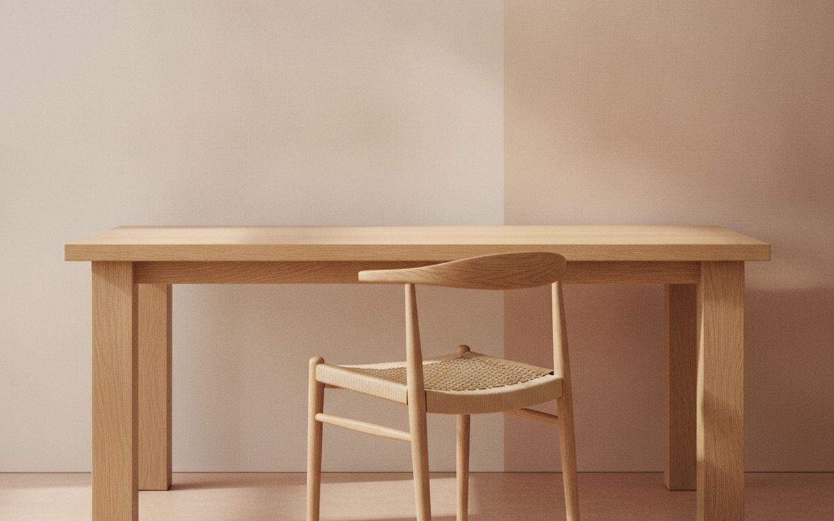 Ein gebrauchter Büroschreibtisch oder eine massive Tür auf Tischbeinen