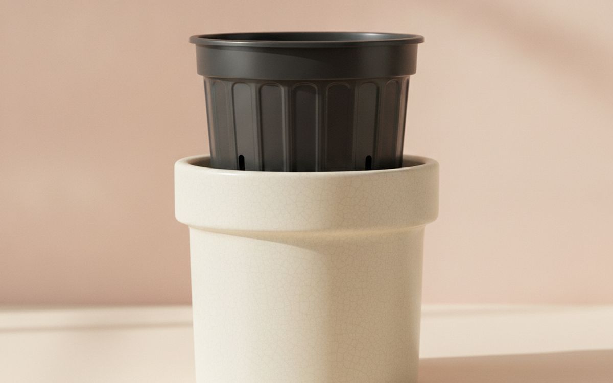 Nursery pots with drainage inside decorative pots