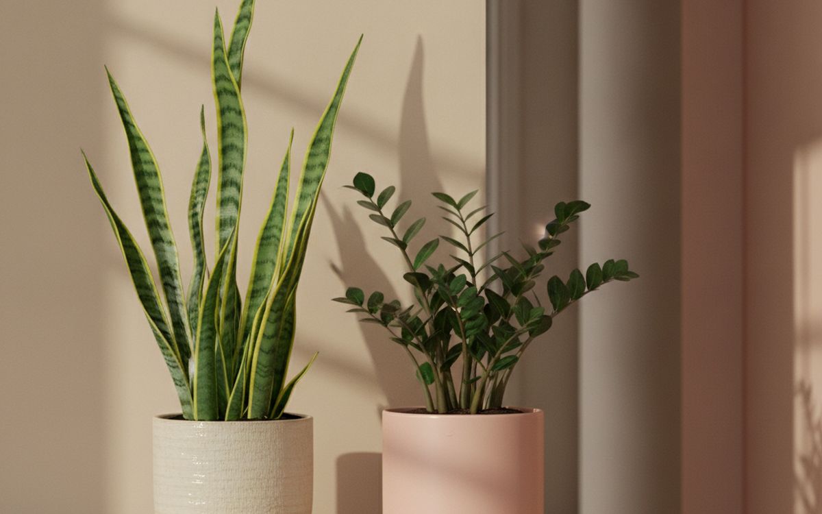 A snake plant or ZZ plant