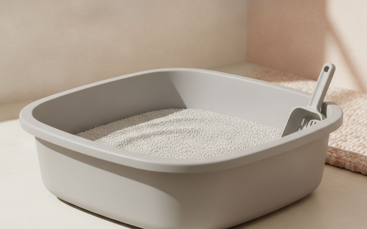 A large, uncovered litter box