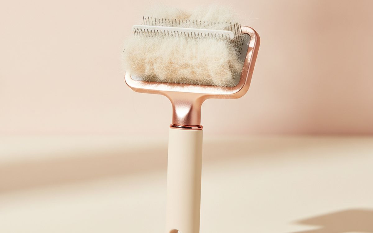 A self-cleaning grooming brush