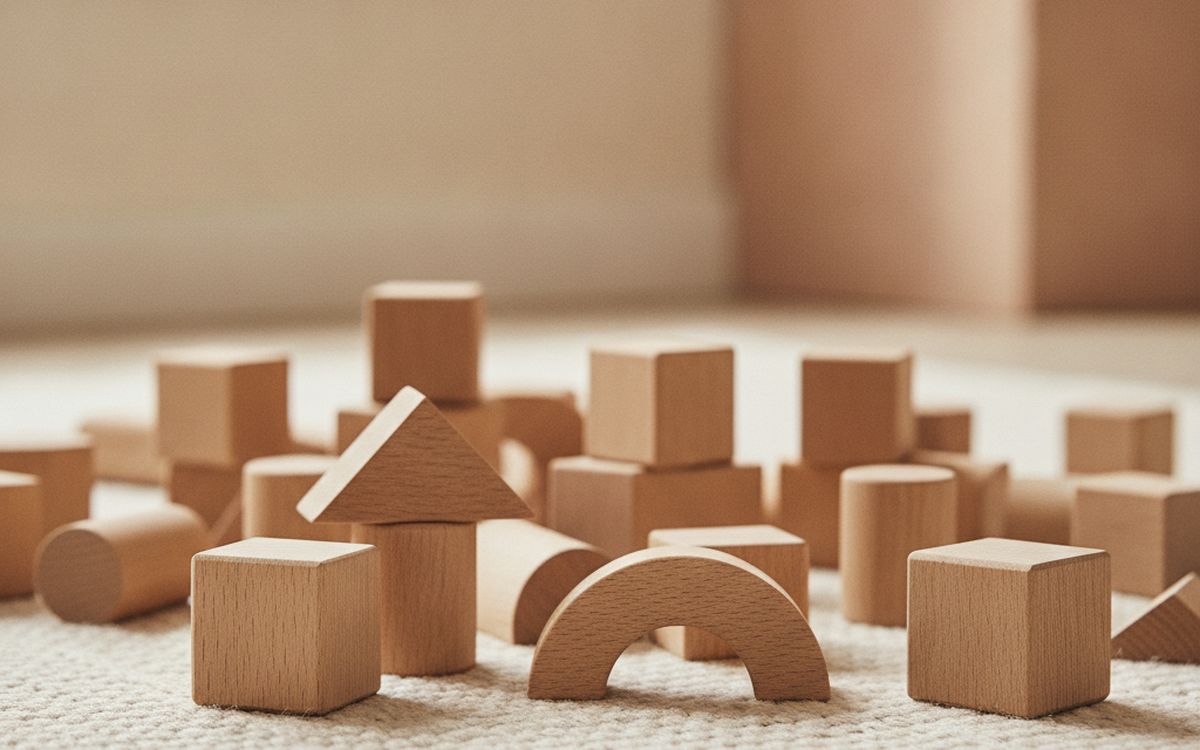 Ein großes Set Bauklötze aus Holz oder Kunststoff