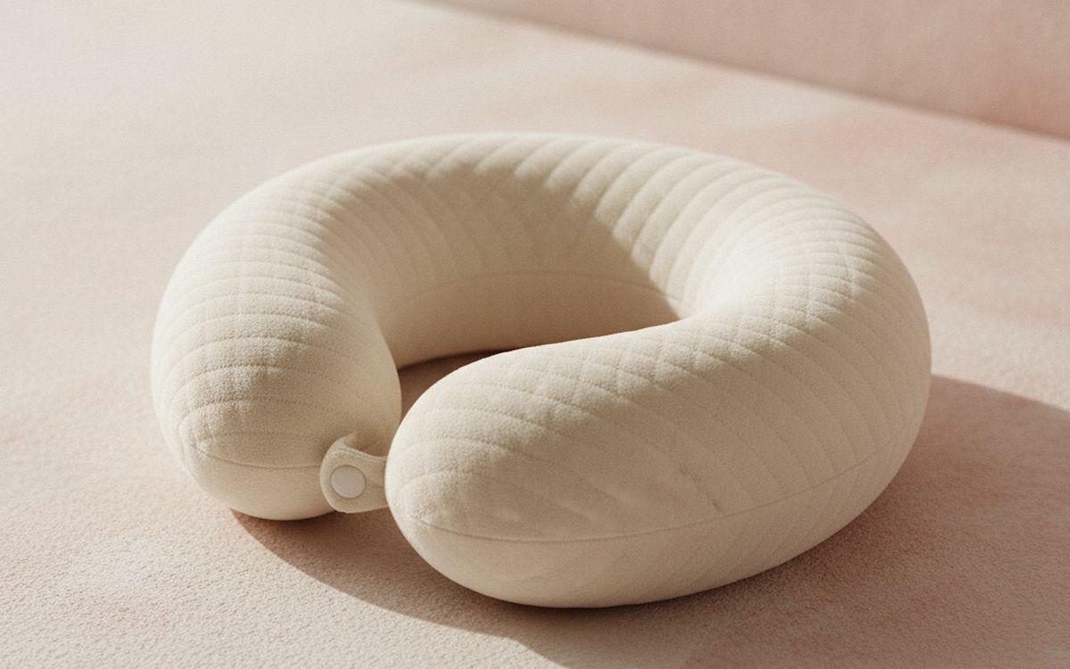 A travel neck pillow (memory foam, wraparound)