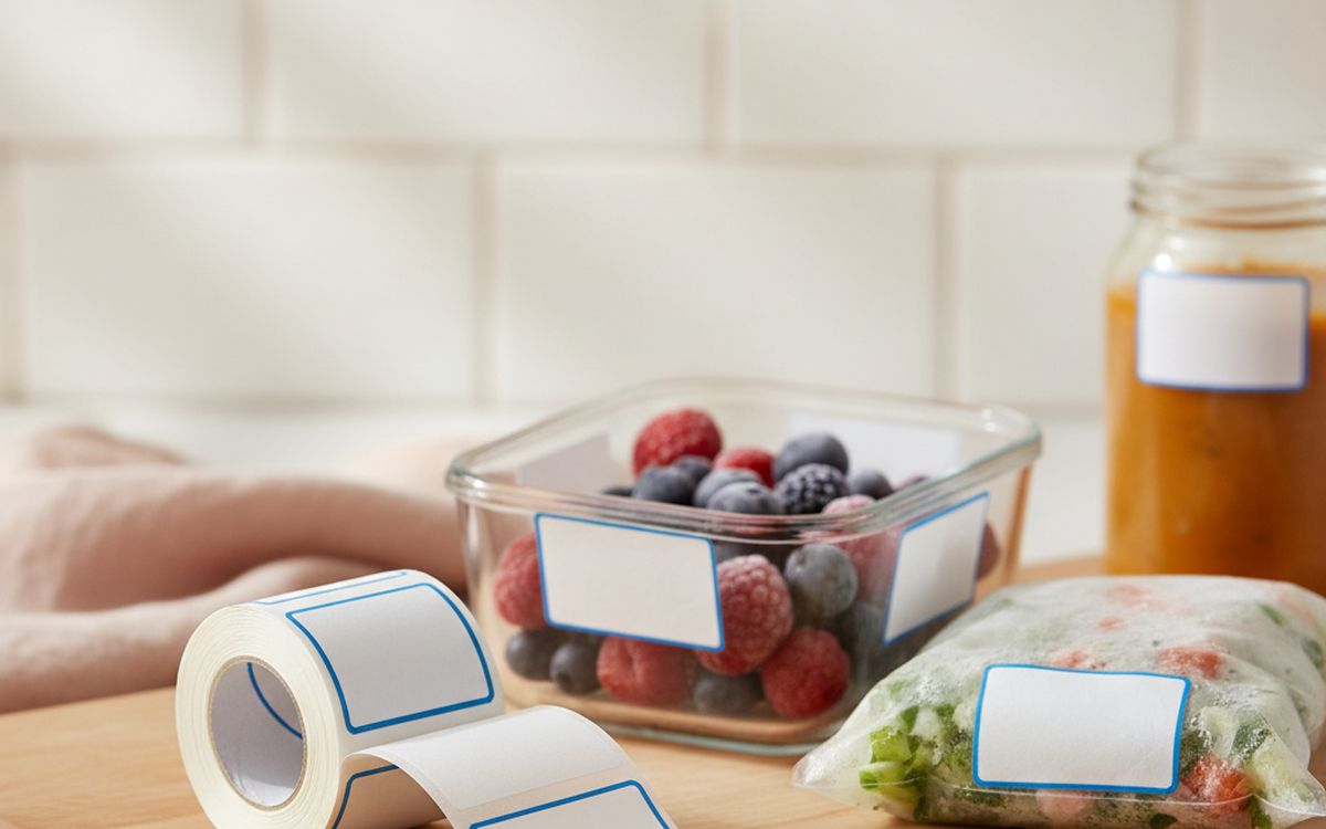 A roll of freezer labels