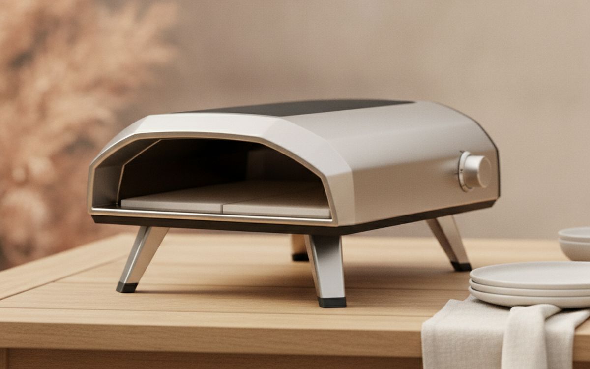 A portable outdoor pizza oven