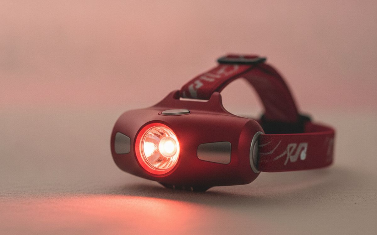 A red flashlight or headlamp