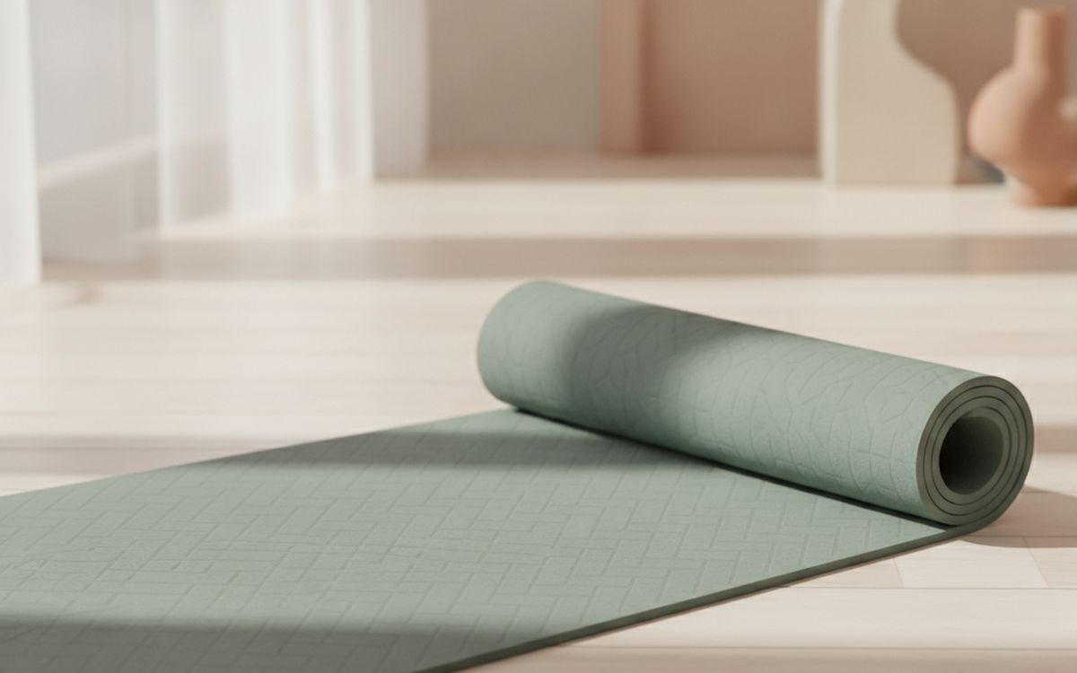 A non-slip yoga mat, 4-6mm thick